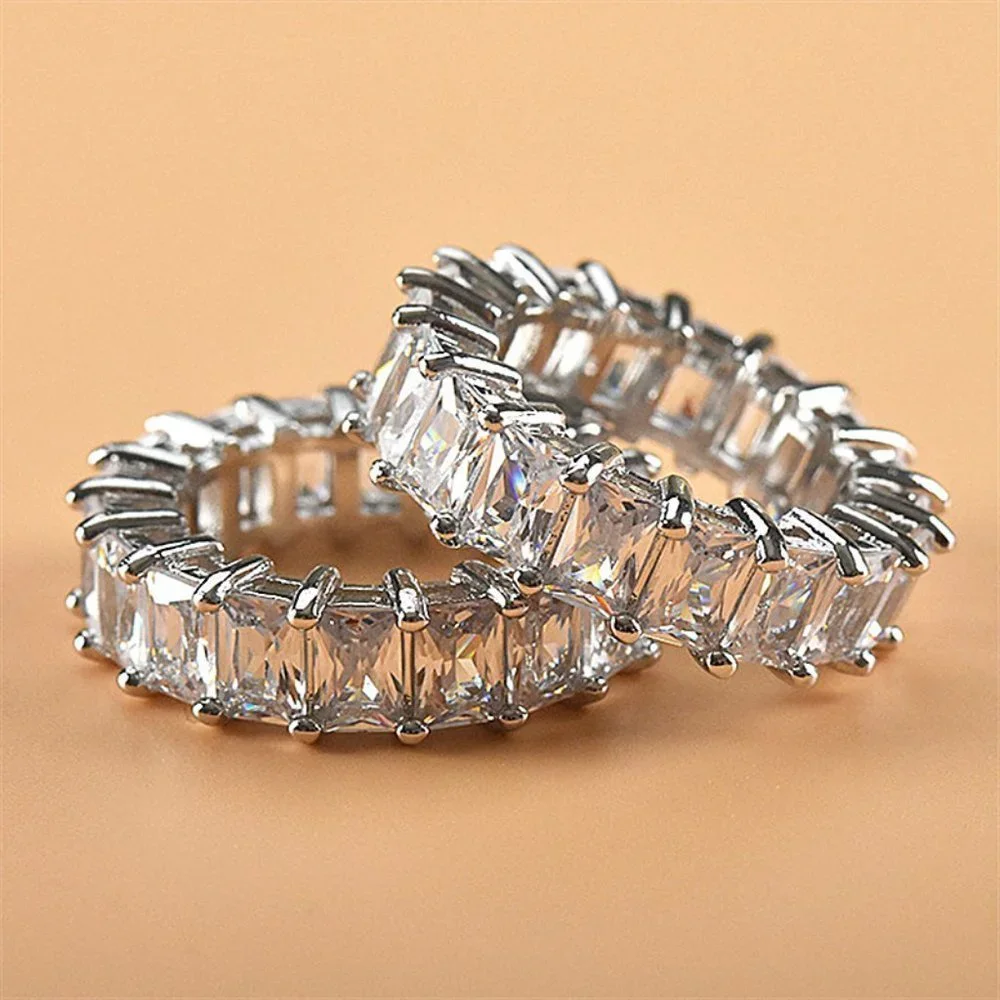 NEW 925 Silver Baguette Diamond Full Eternity Ring